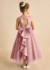 Azazie Solia Dusty Rose Ball-Gown Bow Tulle Dress