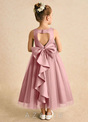 Azazie Solia Dusty Rose Ball-Gown Bow Tulle Dress
