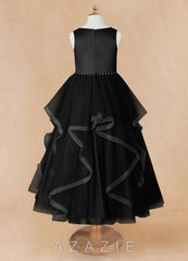 Azazie Sofia Black A-Line Beaded Tulle Dress black