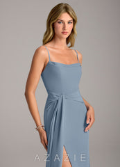 Azazie Tahlia Dusty Blue A-Line with Belt Chiffon Dress dusty_blue