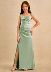 Azazie Cannoli Girls Formal Dusty Sage A-Line Pleated Matte Satin Dress dusty_sage