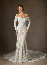 Azazie Empiria Wedding Dress Diamond White Champagne Mermaid Sequins Tulle Dress