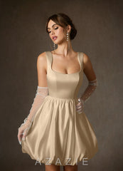 Azazie Blossom Champagne A-Line with Pockets Satin Dress champagne