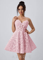 Mireille Pink Strapless Floral Lace Corset Skater Mini Dress