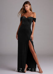 Azazie Shay Black Sheath Off the Shoulder Velvet Convertible Dress black