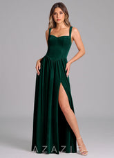 Azazie Francis Emerald A-Line Corset Velvet Dress