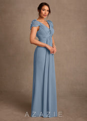 Azazie Louella Dusty Blue A-Line Pleated Chiffon Dress dusty_blue