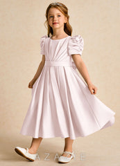 Azazie Miriam Blushing Pink Ball-Gown Pleated Matte Satin Dress blushing_pink