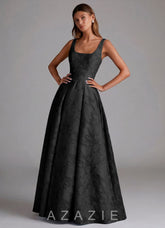 Azazie Amalie Black A-Line Pleated Floral Burnout Dress