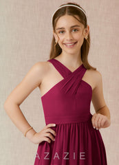 Azazie Jiya Junior Burgundy A-Line Pleated Chiffon Dress burgundy