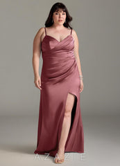 Azazie Yola Amethyst Sheath V-Neck Pleated Stretch Satin Convertible Dress amethyst