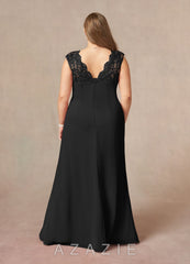 Azazie Gladys Black A-Line Queen Anne Lace Chiffon Dress black