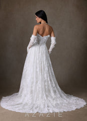 Azazie Vanessa Diamond White Ball-Gown Strapless Lace Dress diamond_white