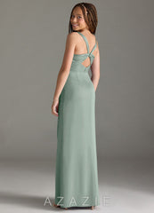 Azazie Mero Junior Agave Mermaid Pleated Stretch Satin Dress agave