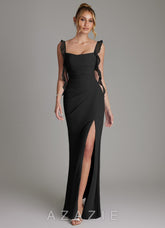 Azazie Jessamine Black Mermaid Corset Chiffon Dress