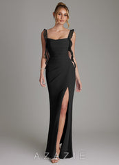 Azazie Jessamine Black Mermaid Corset Chiffon Dress