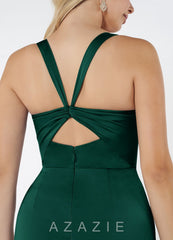 Azazie Mero Emerald Mermaid Pleated Stretch Satin Dress emerald