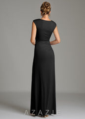 Azazie Chantal Black Mermaid Pleated Premium Stretch Jersey Dress black