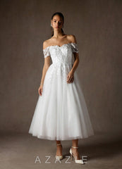 Azazie Rowe Diamond White A-Line Off the Shoulder Lace Dress diamond_white