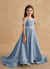 Azazie Jodi Dusty Blue A-Line Matte Satin Dress dusty_blue