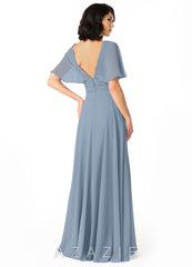 Azazie Pamela Dusty Blue A-Line V-Neck Pleated Chiffon Dress dusty_blue