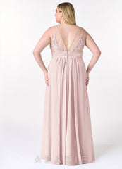 Azazie Maren Allure Blushing Pink A-Line V-Neck Lace Chiffon Dress blushing_pink