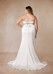 Azazie Kierra Wedding Dress Diamond White Mermaid Pleated Stretch Satin Dress diamond_white