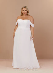 Azazie Ava Wedding Dress Diamond White A-Line Off the Shoulder Stretch Chiffon Dress diamond_white