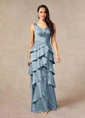 Azazie Viola Dusty Blue A-Line Pleated Stretch Satin Dress dusty_blue