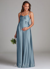 Azazie Llana A-Line Stretch Satin Floor-Length Dress with Pockets