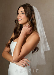 Simple Waist Length Layered Veil with Blusher diamond_white