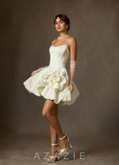 Azazie Kloe Antique White Ball-Gown Strapless Floral Jacquard Dress