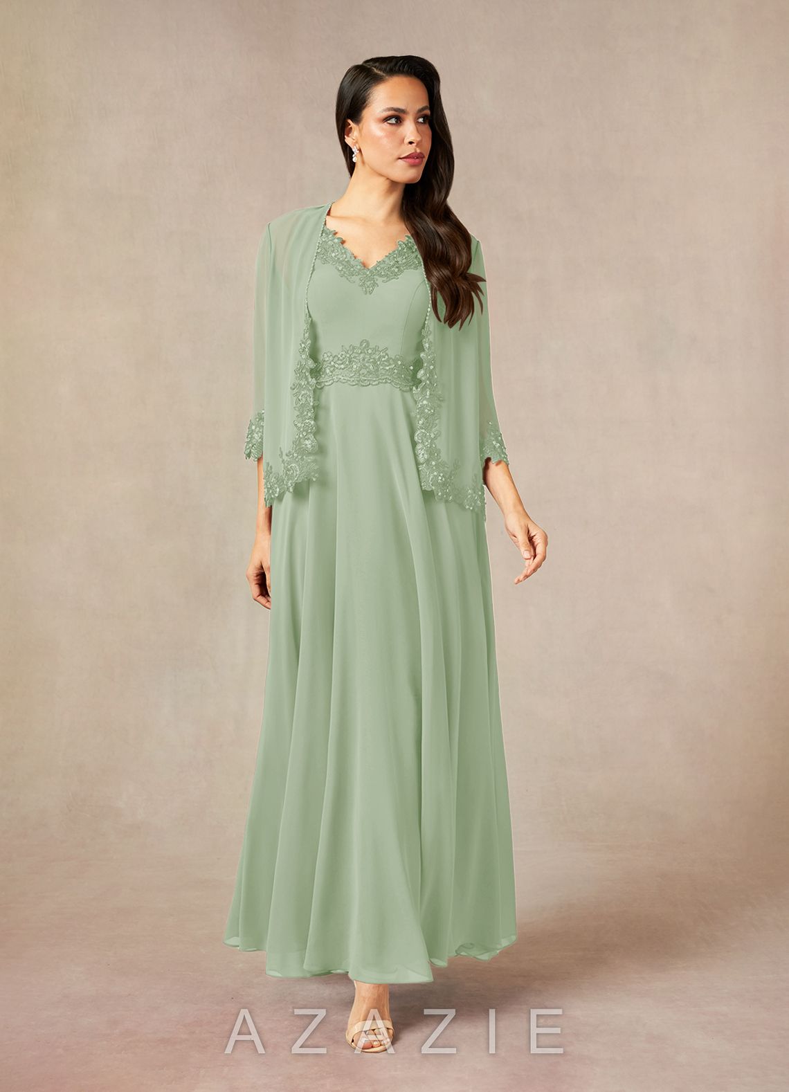 Azazie Devana Dusty Sage A-Line Sequins Chiffon Dress