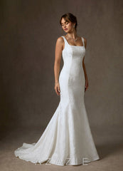 Azazie Quinn Diamond White Mermaid Square Neckline Floral Jacquard Dress diamond_white
