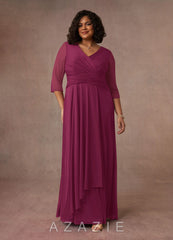 Azazie Annetta Mulberry A-Line V-Neck Pleated Mesh Dress mulberry