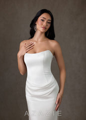 Azazie Samantha Diamond White Sheath Strapless Stretch Satin Dress