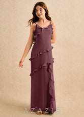 Azazie Lola Girls Formal Sangria A-Line Ruched Chiffon Dress