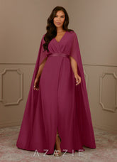 Azazie Isa Mulberry A-Line V-Neck Pleated Chiffon Dress