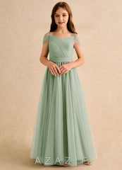 Azazie Yuna Girls Formal Dusty Sage A-Line Off the Shoulder Tulle Dress dusty_sage