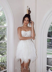Madeline White Strapless 3D Floral Tulle Lace-Up Mini Dress