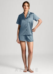 Satin Lurex Trim Short Sleeve Pajama Set