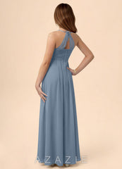 Azazie Ginny Junior Dusty Blue A-Line Pleated Chiffon Dress dusty_blue