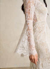Azazie Hayes Wedding Dress Diamond White Champagne Mermaid V-Neck Lace Dress