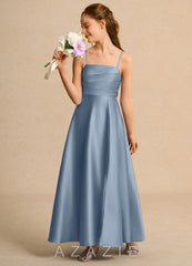 Azazie Pebbles Girls Formal Dusty Blue A-Line Pleated Matte Satin Dress dusty_blue