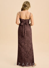 Azazie Mai Junior Espresso Sheath Pleated Floral Burnout Dress espresso