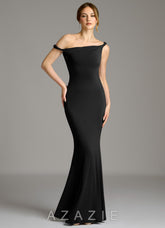 Azazie Shantal Black Mermaid Off the Shoulder Premium Stretch Jersey Dress