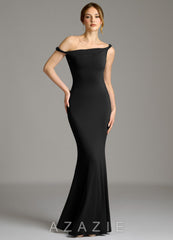 Azazie Shantal Black Mermaid Off the Shoulder Premium Stretch Jersey Dress
