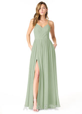 Azazie Cora Dusty Sage A-Line Pleated Chiffon Dress