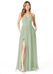 Azazie Cora Dusty Sage A-Line Pleated Chiffon Dress