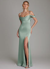 Azazie Nira Agave Mermaid Corset Stretch Satin Dress